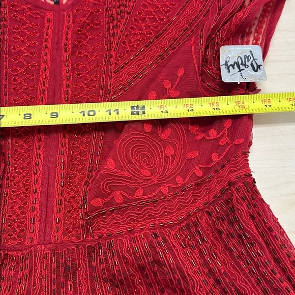 Free People red dress with beading and lace, size extra small, New,  never worn - Picture 6 of 15